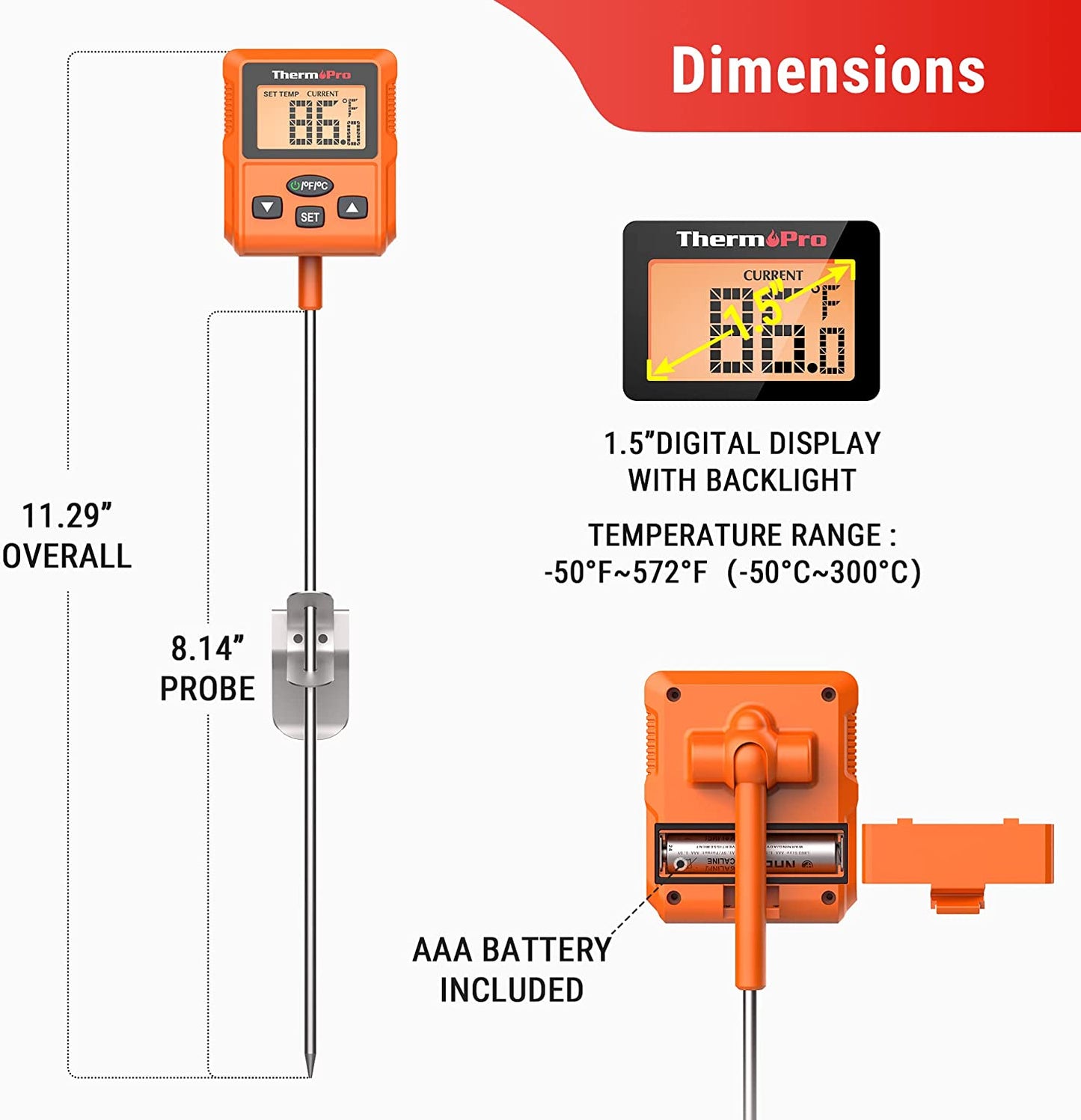 ThermoPro Digital Deep Fry & Sugar Thermometer -TP511