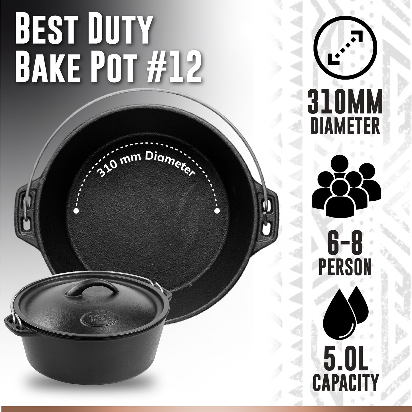 Best Duty Cast Iron Bake Pot #12 114/21 -6005876000196