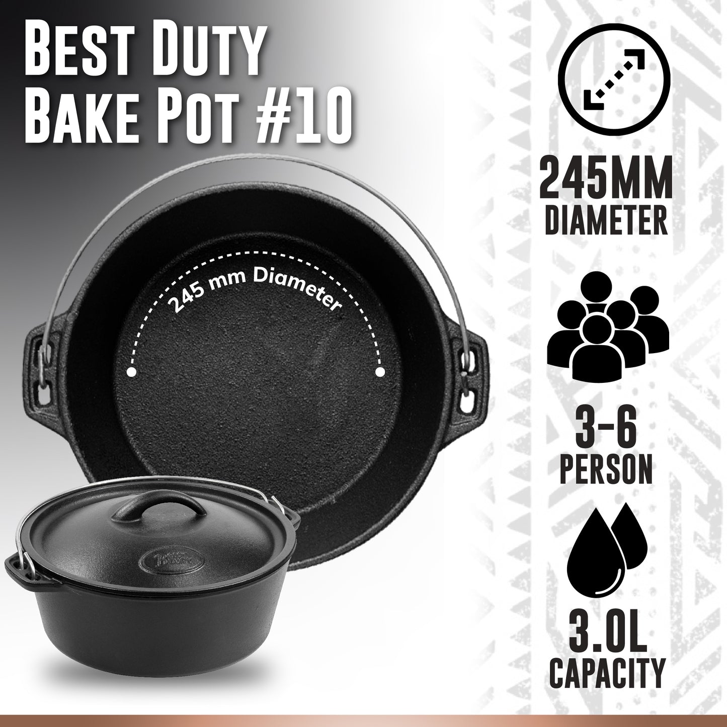 Best Duty Cast Iron Bake Pot #10 114/20 -6005876000189